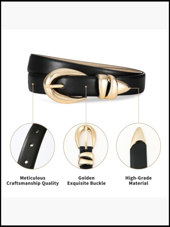 Faux Leather Belt with Gold Buckle for Women\'s Jeans